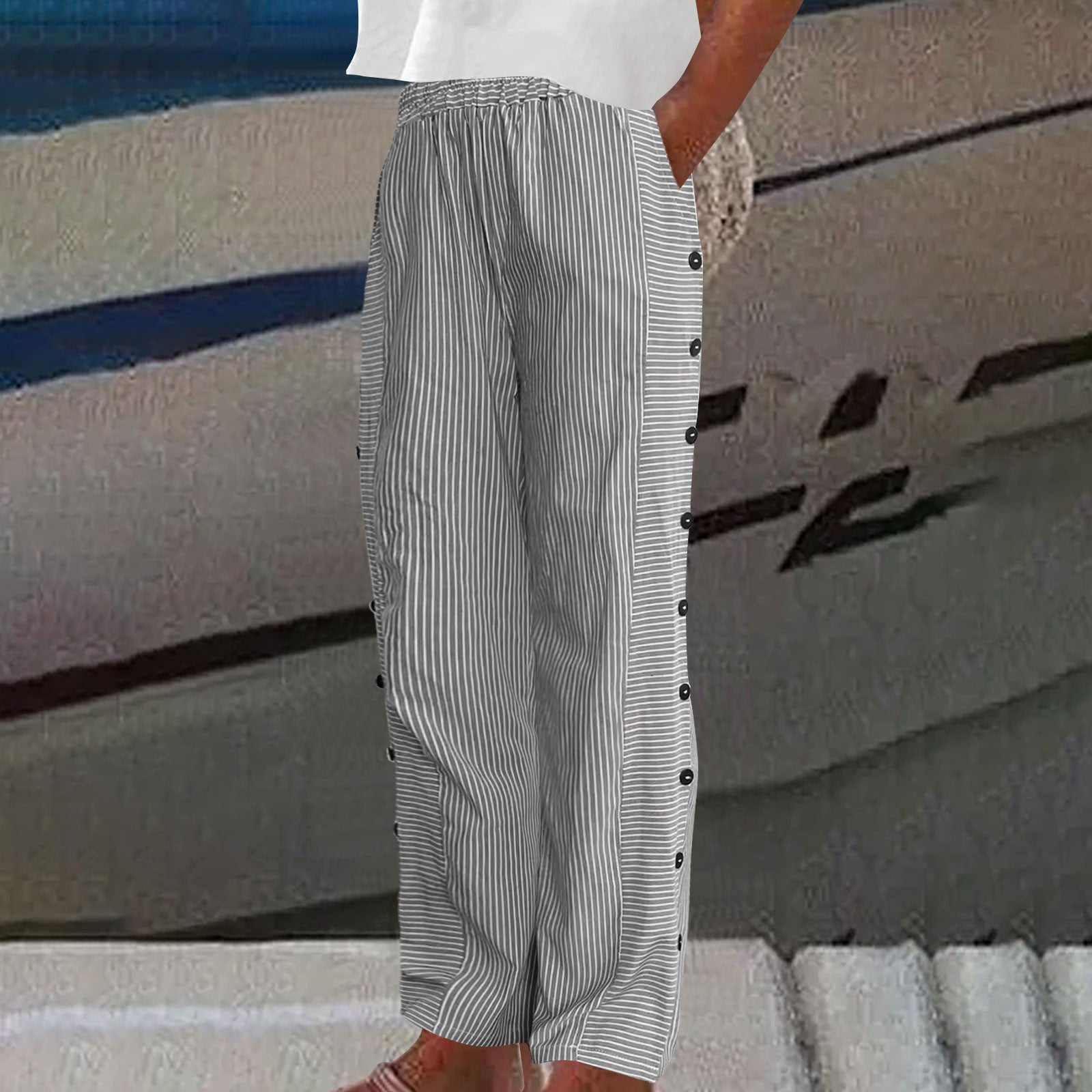 Allison | Striped Button-Accent Pants