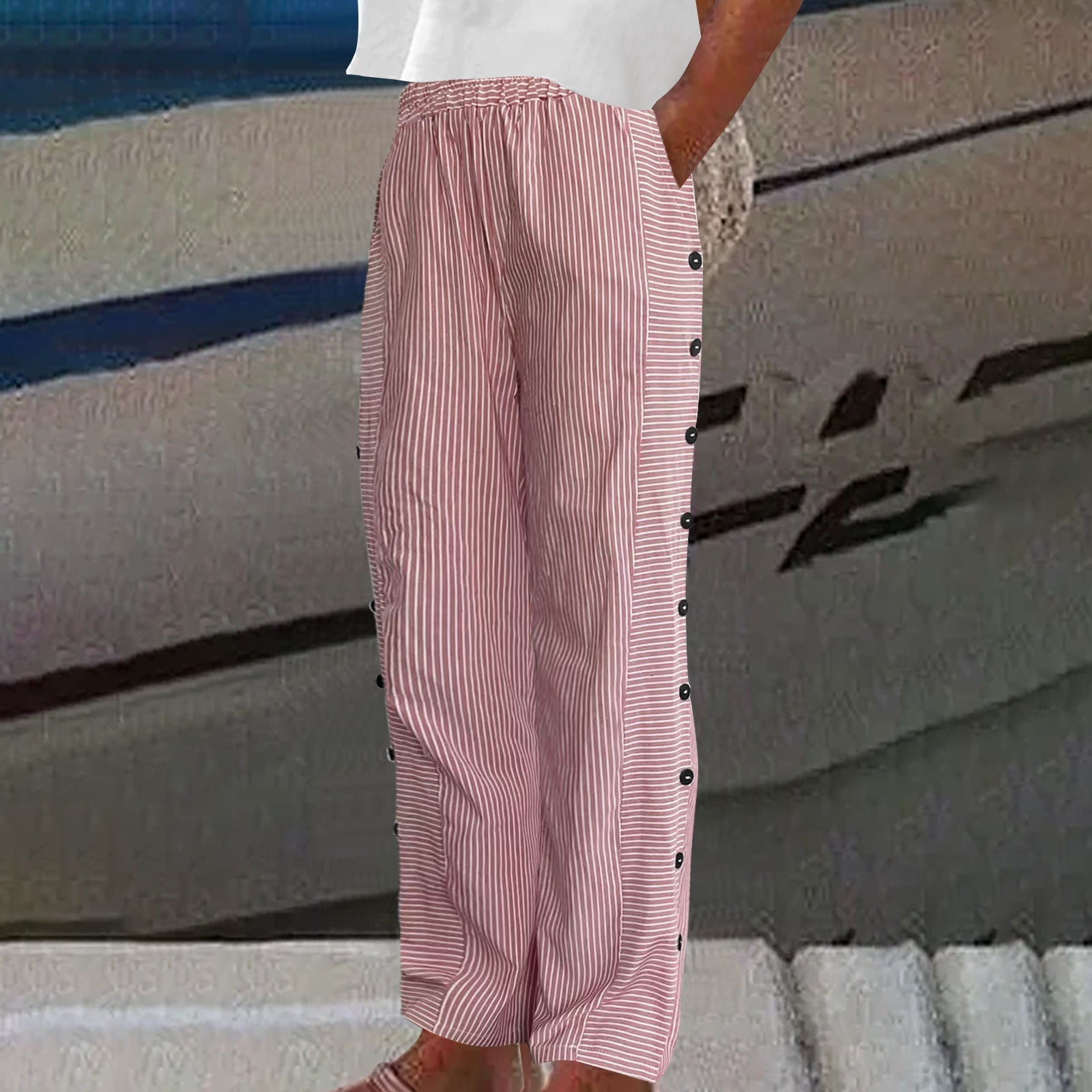Allison | Striped Button-Accent Pants